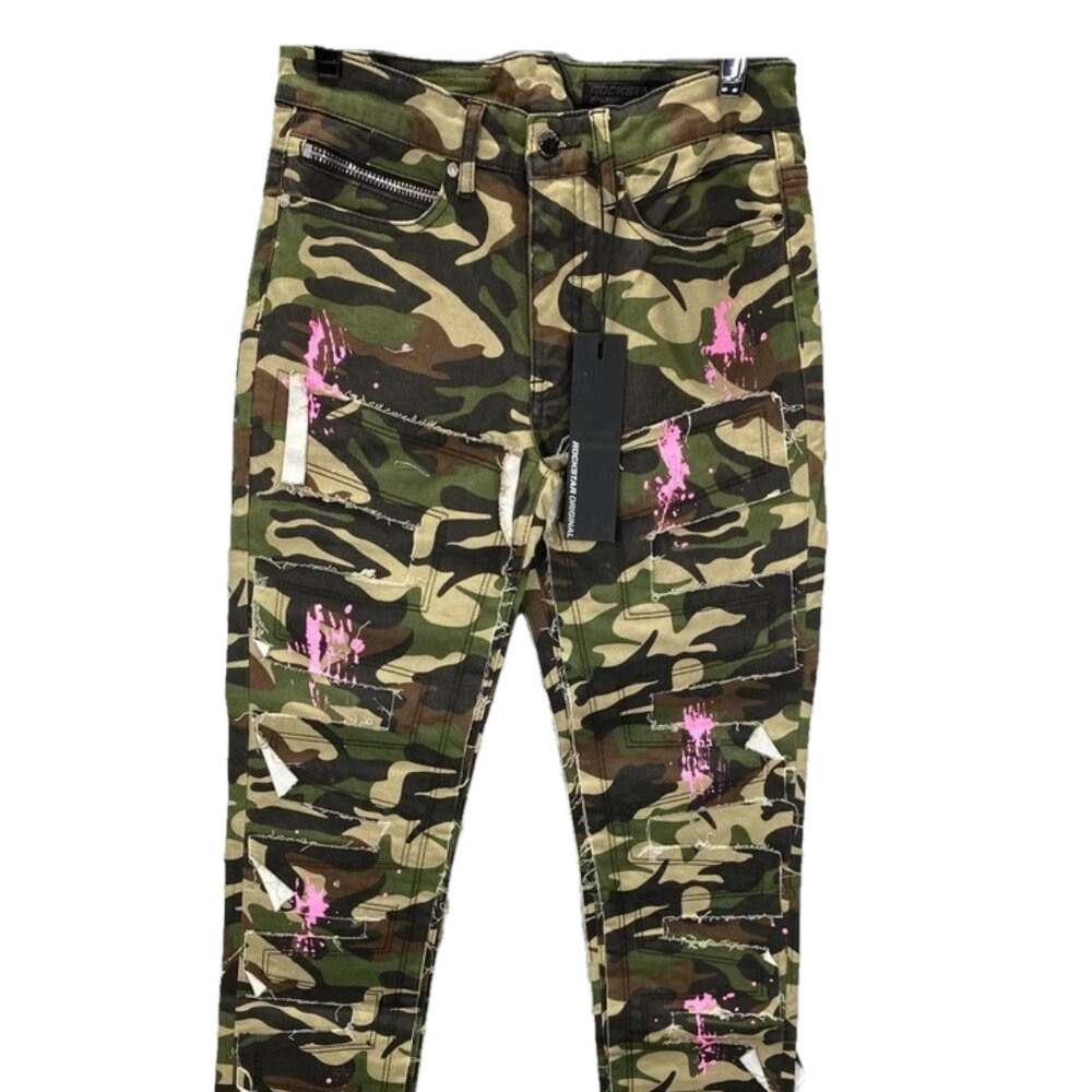 NEW ROCKSTAR ORIGINALS Mens Jeans Faded Camo W/Splatter Size 30 Shake Slim Fit